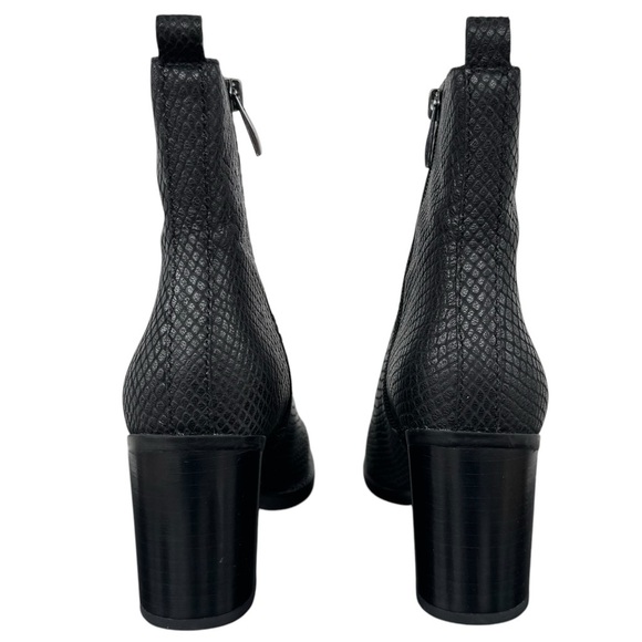 Franco Sarto Owens Ankle Booties Black Leather Block Heel Snake Embossed | Sz 6 - Picture 5 of 10